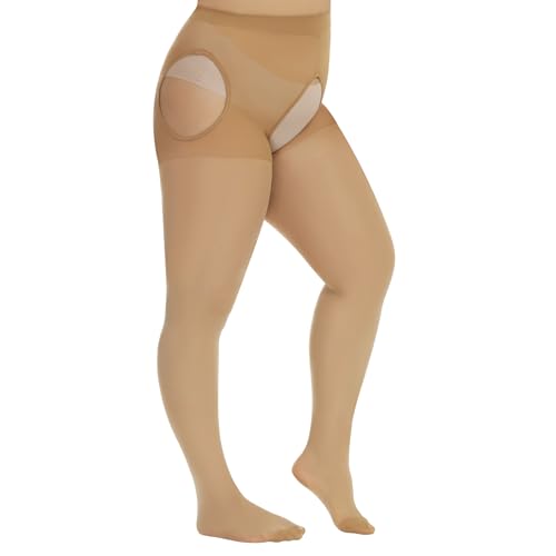 Yilanmy Große Größen Strapsstrumpfhose für Damen 40 Denier Offener Schritt Strumpfhosen in Übergröße Nylon Strapsstrümpfe(Hautfarben,XL-XXL) von Yilanmy