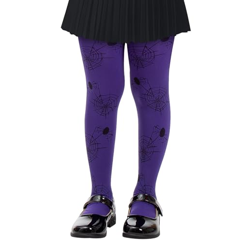 Yilanmy Halloween Strumpfhose Mädchen Lila Spinnennetz Hexe Fledermaus Halloween Strumpfhose Kostüm Kinder Leggings von Yilanmy