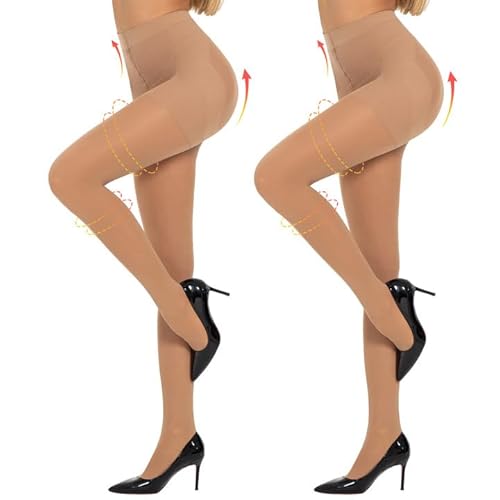Yilanmy Kompressionsstrumpfhose Damen 10-15mmHg Stützstrumpfhose 50 Den Blickdichte Shapewear Strumpfhose 2 Paar, Hautfarben, S von Yilanmy