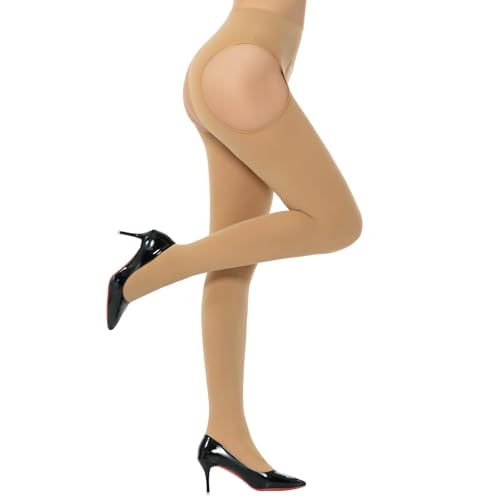 Yilanmy Strapsstrumpfhose für Damen 120 DEN Blickdicht Hautfarben Mikrofaser Strumpfhosen Komfort Offener Schritt Feinstrumpfhose (Hautfarben,S/M) von Yilanmy