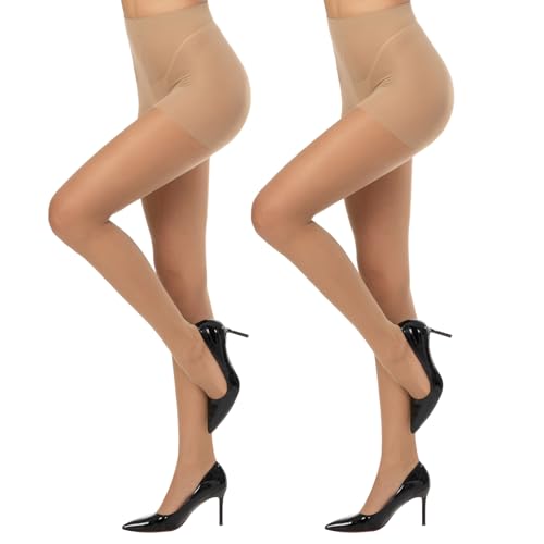 Yilanmy Strumpfhosen Damen 15 DEN Transparent Reißfest Strumpfhose Hohe Taille Komfortbund Feinstrumpfhose Nylon Seidenstrumpfhosen 2 Paar (Hautfarben*2, S) von Yilanmy