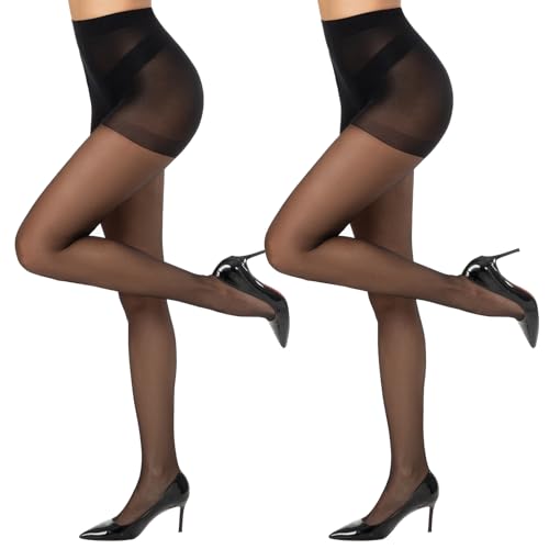 Yilanmy Strumpfhosen Damen 15 DEN Transparent Reißfest Strumpfhose Hohe Taille Komfortbund Feinstrumpfhose Nylon Seidenstrumpfhosen 2 Paar (Schwarz*2, L) von Yilanmy