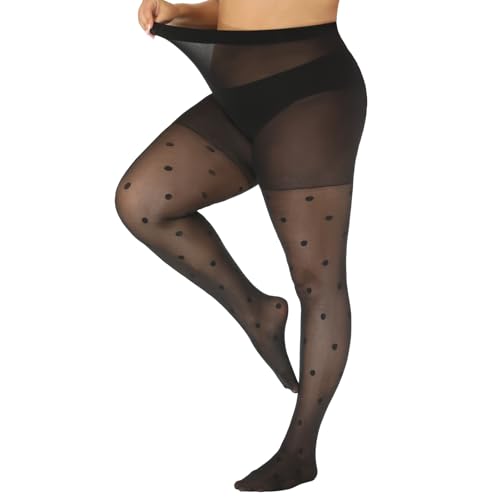 Yilanmy Strumpfhosen Damen Grosse Grössen Muster Strumpfhosen mit Punkten Leoparden Schwarz für Plus Size Damen von Yilanmy