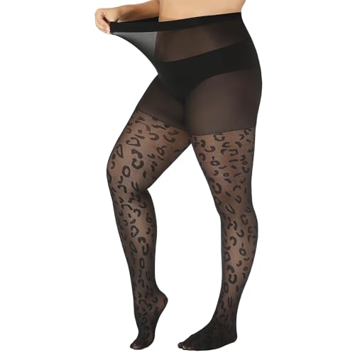 Yilanmy Strumpfhosen Damen Grosse Grössen Muster Strumpfhosen mit Punkten Leoparden Schwarz für Plus Size Damen von Yilanmy