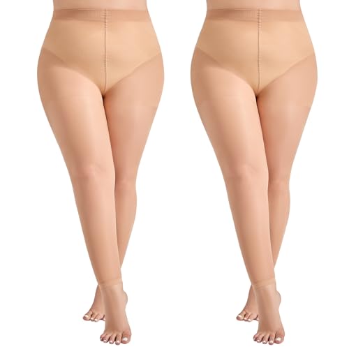 Yilanmy Strumpfhosen Damen Ohne Fuss Grosse Grössen 40 Den Bauchweg Strumpfhose Semi-Transparent Hohe Taille Leggings Schwarz Hautfarbe von Yilanmy