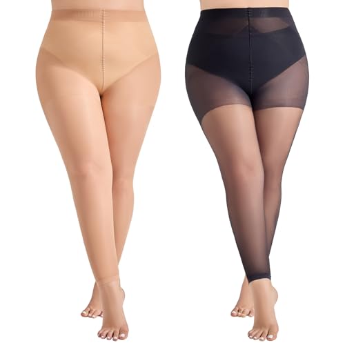 Yilanmy Strumpfhosen Damen Ohne Fuss Grosse Grössen 40 Den Bauchweg Strumpfhose Semi-Transparent Hohe Taille Leggings Schwarz Hautfarbe von Yilanmy