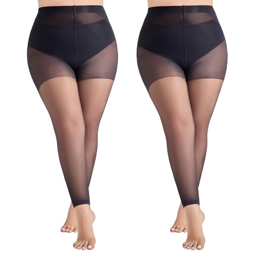 Yilanmy Strumpfhosen Damen Ohne Fuss Grosse Grössen 40 Den Bauchweg Strumpfhose Semi-Transparent Hohe Taille Leggings Schwarz Hautfarbe von Yilanmy