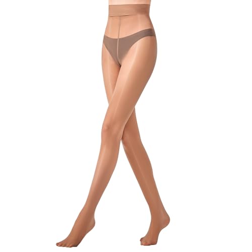 Yilanmy Strumpfhose Glänzend für Damen Transparent Ölig Glanz Feinstrumpfhose Hohe Taille Nylonstrumpfhose 20D Schwarz Hautfarbe von Yilanmy
