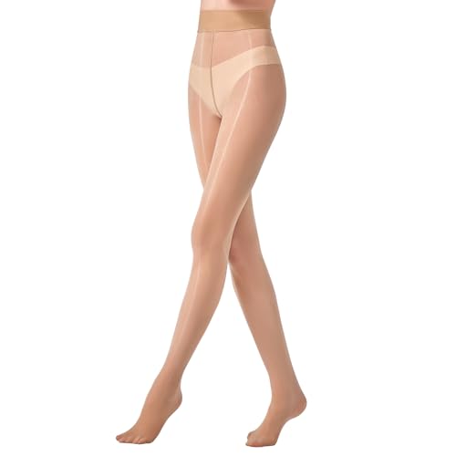 Yilanmy Strumpfhose Glänzend für Damen Transparent Ölig Glanz Feinstrumpfhose Hohe Taille Nylonstrumpfhose 20D Schwarz Hautfarbe von Yilanmy