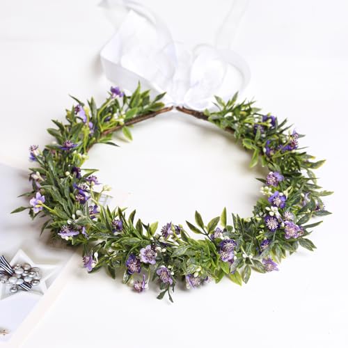 Boho Blumenkranz Künstliche Blumen Krone Braut Kopfschmuck Grüne Krone für Hochzeit Zeremonie Party Festival von Yili Maizi
