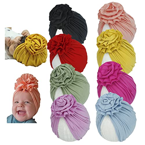 Yili Maizi Baby Turban Neugeborenes Baby Mädchen Krankenhaus Mütze Baumwolle Kleinkind Kinderzimmer Beanie Headwrap Bohemia Donuts Cap, Style 02–8 Stück rote Blumenhute von Yili Maizi