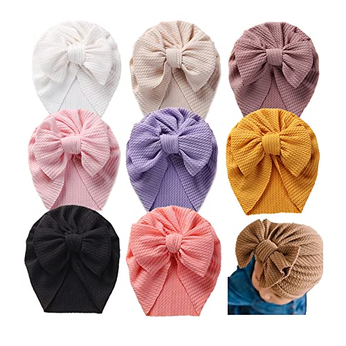 Yili Maizi Baby Turban Velvet Big Hair Bow Hospital Hat Cotton Nursery Warm for Headwrap Infant Toddlers Turban Hat, Style 09-Knoten-Hut, 9 Stück, von Yili Maizi