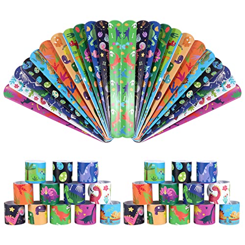 48Pcs Snap Armbänder, Schnapparmbänder Slap Bands Dinosauriermuster Snap Bunte Bracelets Wristband Party Bag Füllstoffe Slap Armbänder für Kinder Jungen Mädchen Birthday von YiliYa