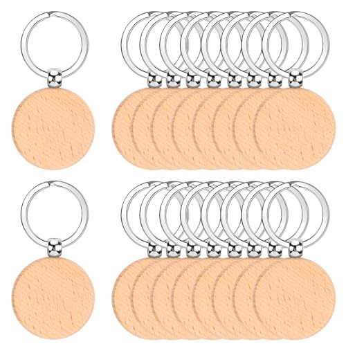 YiliYa 18 Pcs Schlüsselanhänger Holz, Rund, Blanko DIY Schlüsselring Holz mit Ring, Personalisiert Naturholz Schlüsselbund Holzanhänger Holzschlüsselanhänger für Basteln Bemalen Dekorieren von YiliYa