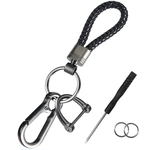 YiliYa 2 Stück Schlüsselanhänger Aus Geflochtenem Leder Auto Schlüsselanhänger Aus Geflochtenem PU-Leder Multifunktions-Schlüsselanhänger Für Männer Und Frauen Schlüsselanhänger Schwarz von YiliYa