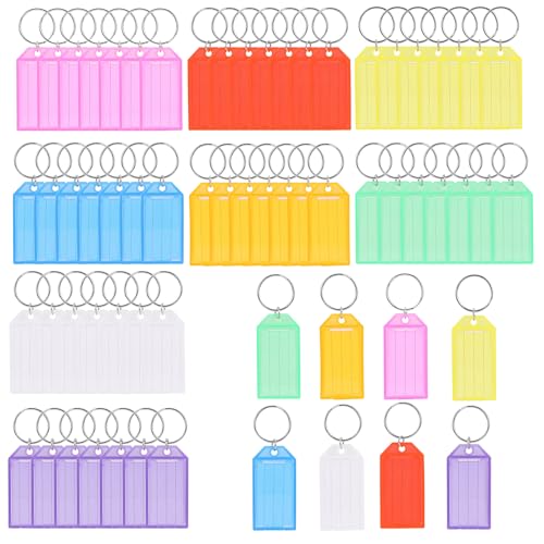 YiliYa 64 Stück Schlüsselanhänger Beschriftbar,8 Farben Kunststoff Schlüsselanhänger zum Beschriften mit Geteiltem Schlüssel Anhänger Schlüsselschilder für Koffer Haustiere Gepäckstücke von YiliYa