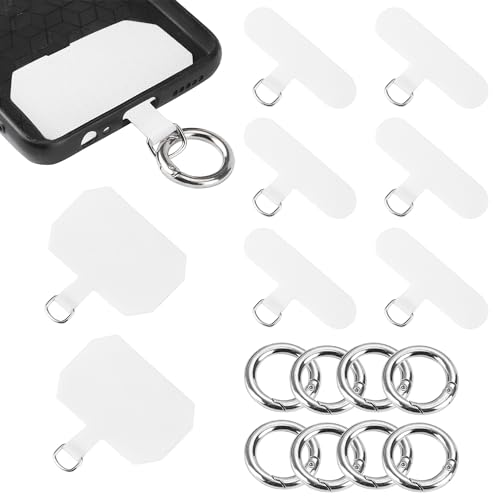 YiliYa 8 Stück Handy Lanyard Pads Universeller Phone Tether Tab Handytrageband Pads Ersatz Handykette Zubehör mit 10 Metallfederring Handy Lanyard Patch (Weiß) von YiliYa