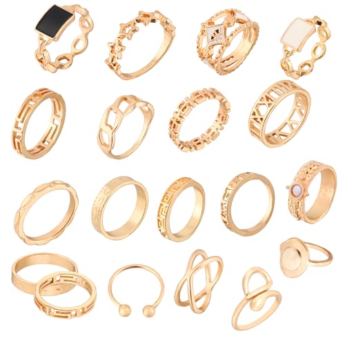 YiliYa 19 Stück Edelstahl Knöchel Midi Ringe Set - Damen Boho Modeschmuck in Gold von YiliYa