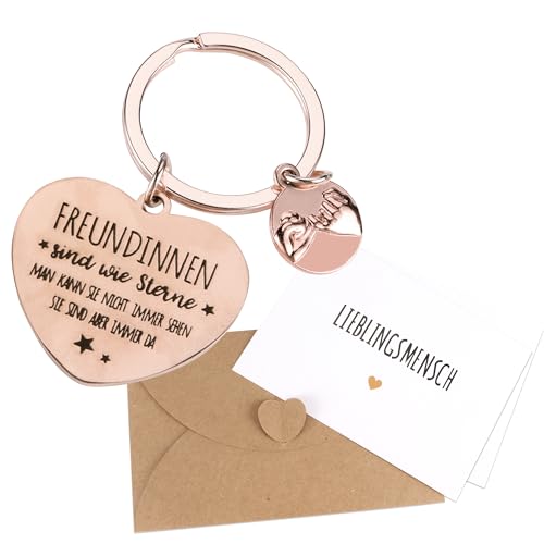 YiliYa Freundinnen Geschenk,2 Stück Beste Freundin Schlüsselanhänger mit 2 Karte und 2 Umschlag Freundschaft Geschenkidee für Freundinnen zum Geburtstag Weihnachten Abschluss Abschiedsfeier(Roségold) von YiliYa