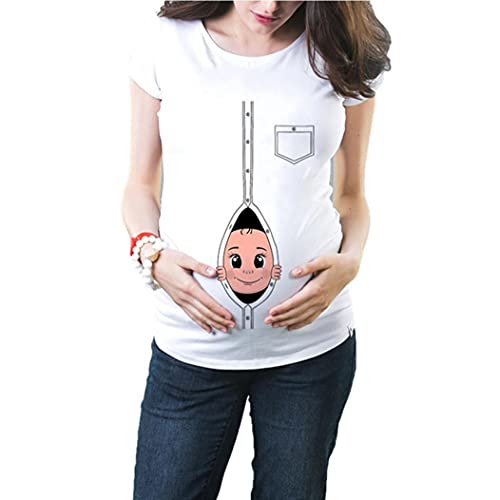 Yililay Mutterschaft Tees Schwangere Lustige Rundhalsausschnitt-Top-Karikatur-Baby gedruckt Kurzarm T-Shirt für Frauen Schwangere Mutter Style1 M von Yililay