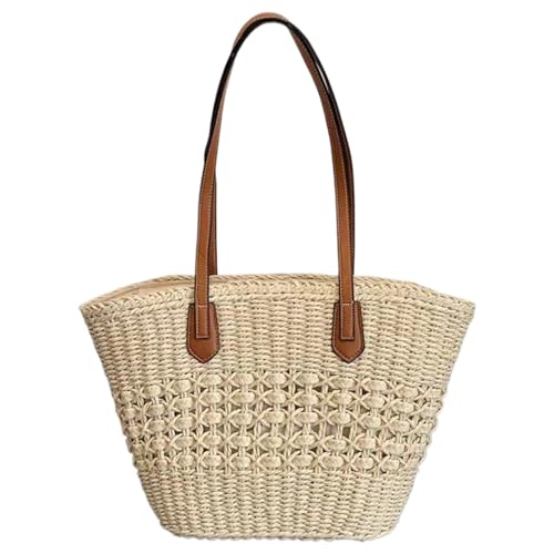 Yililay Strohstrandtasche, Strohbeutel große Kapazität Stroh Strandbeutel Resistent Tasche mit Reißverschluss Sommer gewebter Bag Beach Bags für Frauen für Reisurlaub bei Beige von Yililay