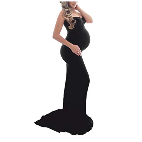 Yililay Umstandskleid Schwangere Frauen Schulterfrei Foto-Shooting Kleidung Schwangere Tube Top Schleppen-Kleid-Schwarz M von Yililay