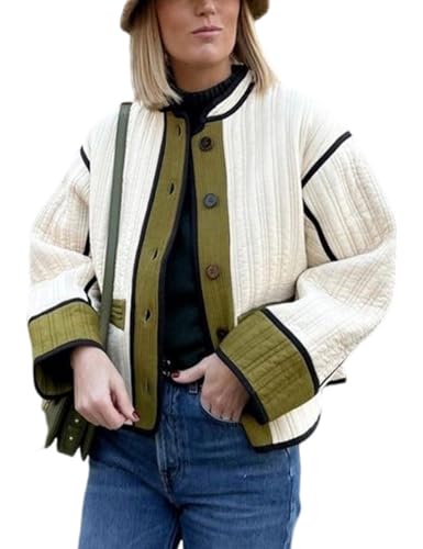 Yimoon Damen Cropped Puffer Steppjacke Vintage Blumendruck Offene Vorderseite Leichte Kurze Jacke Outwear von Yimoon