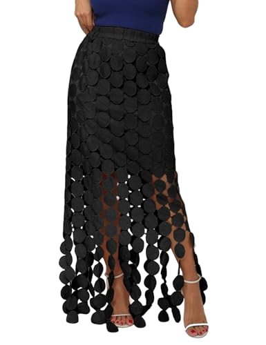 Yimoon Damen Maxirock mit Aushöhlung, elastische Taille, Fransensaum, langer Rock, Quastenbesatz, Cocktailparty, Midirock, Schwarz, X-Groß Yimoon Damen Maxirock mit Aushöhlung, elastische Taille, Fransensaum, langer Rock, Quastenbesatz, Cocktailparty, Midirock, Schwarz, X-Groß von Yimoon