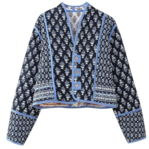 Yimoon Damen Steppjacke Leicht Blumendruck Cropped Puffer Mantel Kurz Gepolstert Open Front Winter Outwear, Blackfloral, L von Yimoon