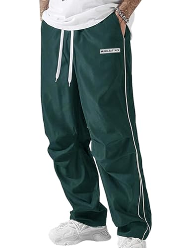Yimoon Herren Fallschirmhose Y2k Baggy Sweatpants Kordelzug Weites Bein Freizeithose Streetwear, Grün , Klein von Yimoon