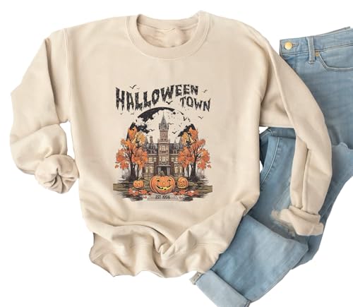 Yimoya Sanderson Witch Museum Sweatshirt für Damen, lustiger Halloween-Pullover, Hokus-Pokusbluse, Tops, Beige-town, L von Yimoya