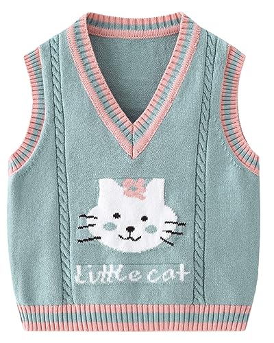 Baby Kleinkind Kinder Jungen Mädchen V-Ausschnitt Strickweste Pullunder Weste Ärmellos Strickpullover Cartoon Pattern Grün 120 von Yimutian