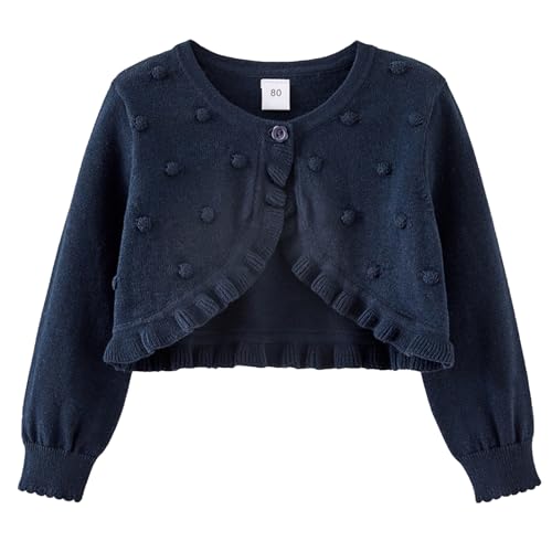 Baby Mädchen Langarm Bolero Strickjacke Festlich Kommunion Tauf Hochzeit Shrug Top aus 100% Baumwolle Saphirblau 90 von Yimutian