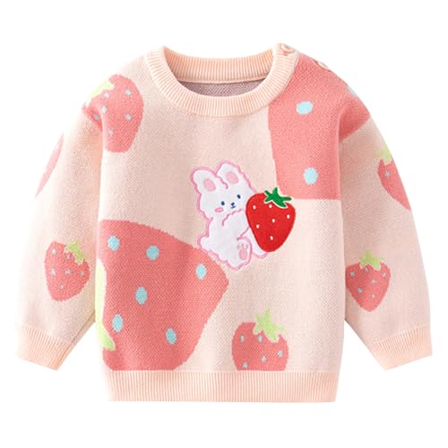 Baby Mädchen Strickpullover Kinder Süß Cartoon Pullover Langarm Baumwolle Warme Winter Oberteile Sweater Rosa 80 von Yimutian