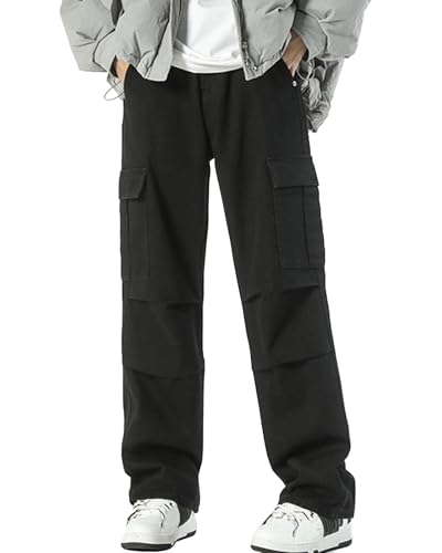 Baggy Jeans Y2k Herren Hip Hop Jeanshosen Streetwear Skateboard Jeans Teenager Jungen Straight Jeanshose für Männer Schwarz L von Yimutian