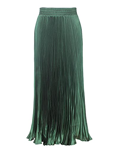 Damen Lang A-Linie Plisseerock Lang, Metallic Glossy Weiblicher Mode Organ Rock Maxi Faltenrock Grün Einheitsgröße von Yimutian
