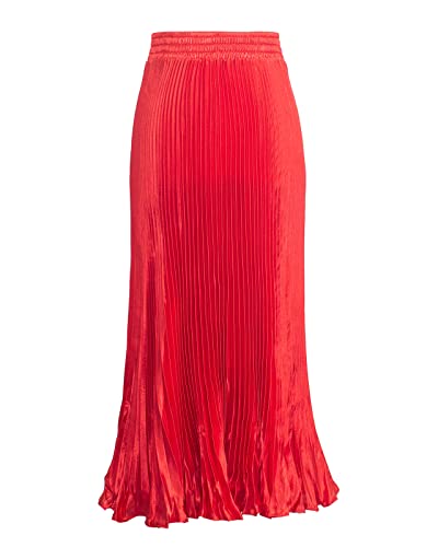 Damen Lang A-Linie Plisseerock Lang, Metallic Glossy Weiblicher Mode Organ Rock Maxi Faltenrock Mandarine Einheitsgröße von Yimutian