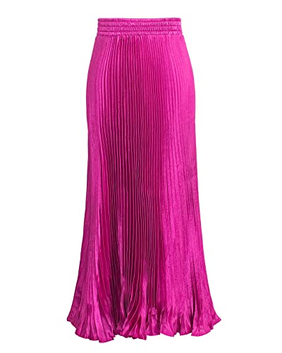 Damen Lang A-Linie Plisseerock Lang, Metallic Glossy Weiblicher Mode Organ Rock Maxi Faltenrock Rosenrot Einheitsgröße von Yimutian