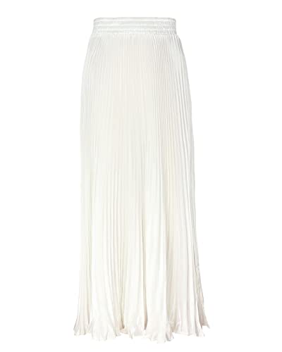 Damen Lang A-Linie Plisseerock Lang, Metallic Glossy Weiblicher Mode Organ Rock Maxi Faltenrock Weiß Einheitsgröße von Yimutian