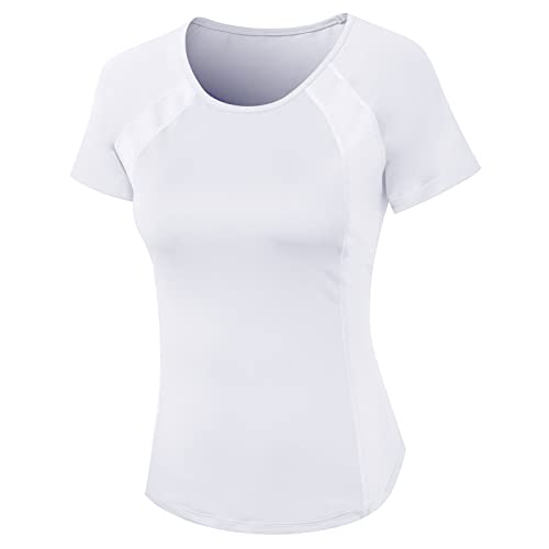 Kurzarm Sportshirt Laufshirt für Damen Atmungsaktiv Schnelltrocknendes Sporttop T-Shirt für Yoga Laufen Gym Weiß L von Yimutian