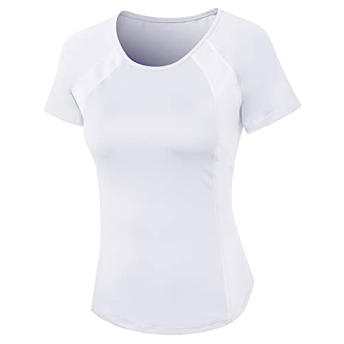 Kurzarm Sportshirt Laufshirt für Damen Atmungsaktiv Schnelltrocknendes Sporttop T-Shirt für Yoga Laufen Gym Weiß S von Yimutian