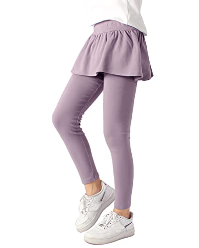 Mädchen Lange Leggings aus Baumwolle mit Rock Hose Tutu Ruffle Stretchy Einteiler Hosen Lila 140 von Yimutian