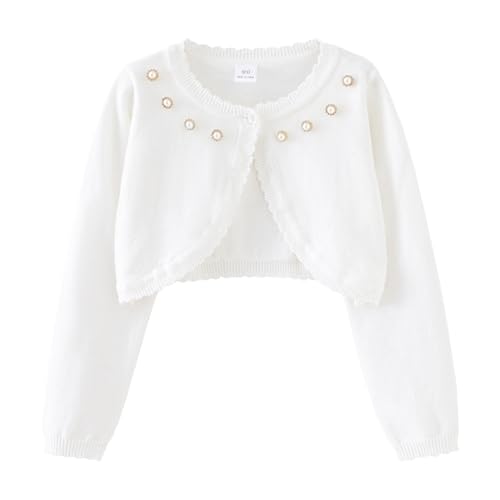 Mädchen Strickjacke aus 100% Baumwolle Kinder Cardigan Festlich Langarm Bolero Jacke Schulterjacke für Hochzeit Kommunion Taufe Weiß 120 Mädchen Strickjacke aus 100% Baumwolle Kinder Cardigan Festlich Langarm Bolero Jacke Schulterjacke für Hochzeit Kommunion Taufe Weiß 120 von Yimutian