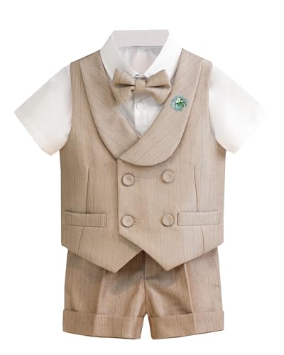 Yimutian Baby Jungen Anzug Set Gentlemen Party Bekleidungssets Kinder Outfit für Festliche Anlässe | Geburtstag | Hochzeit 5Stück Khaki_1 3-4 Jahre von Yimutian