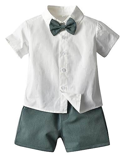 Yimutian Baby Jungen Gentleman Anzüge, Sommer Kurzarm Hemd mit Fliege + Hosenträger Shorts für Taufe Hochzeit Festliche Hellgrün 02 4-5 Jahre von Yimutian