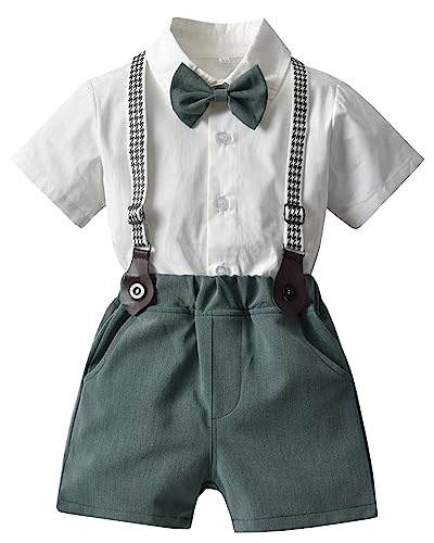 Yimutian Baby Jungen Gentleman Anzüge, Sommer Kurzarm Hemd mit Fliege + Hosenträger Shorts für Taufe Hochzeit Festliche Hellgrün 2-3 Jahre von Yimutian