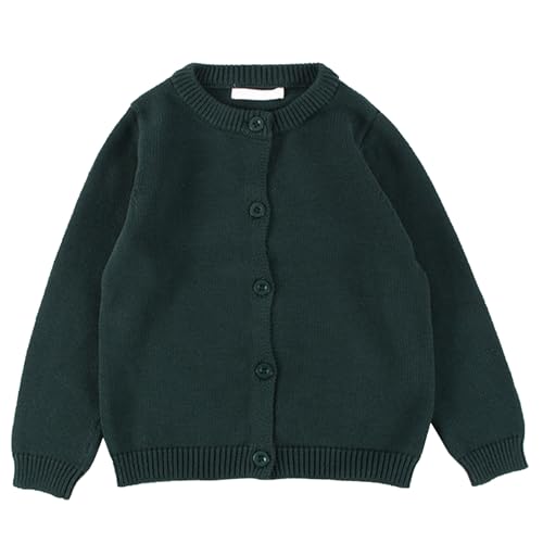 Yimutian Baby Mädchen Jungen Strickjacke mit Rundhalsausschnitt Kinder Langarm Einfarbige Cardigan aus 100% Baumwolle für Frühling Herbst Dunkelgrün 80 von Yimutian