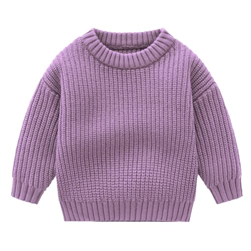 Yimutian Baby Mädchen Jungen Strickpullover Gestrickter Pullover Top Kleinkind Herbst Winter Einfarbig Strickpulli Lila 80 von Yimutian