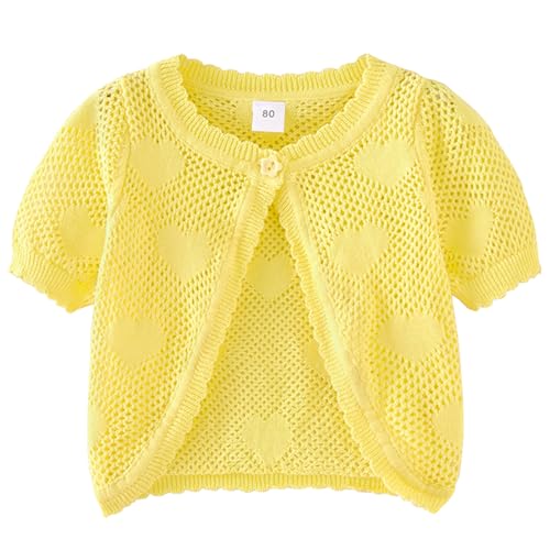 Yimutian Baby Mädchen Strickjacke Kinder Cardigan Festlich Kurzarm Bolero Jacke Schulterjacke aus 100% Baumwolle Gelb 130 von Yimutian