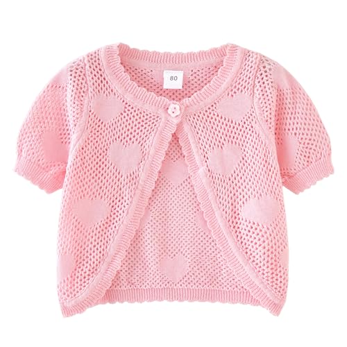 Yimutian Baby Mädchen Strickjacke Kinder Cardigan Festlich Kurzarm Bolero Jacke Schulterjacke aus 100% Baumwolle Rosa 120 von Yimutian